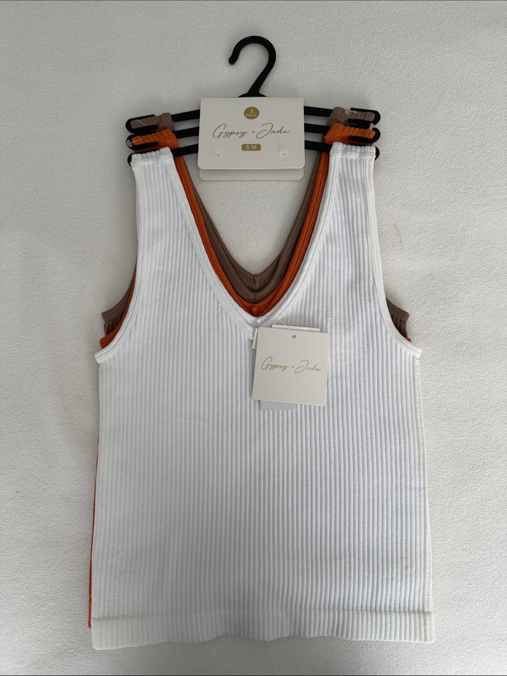 Gypsy + Jade Ribbed V-Neck Tank Trio - White, Rust, Brown
